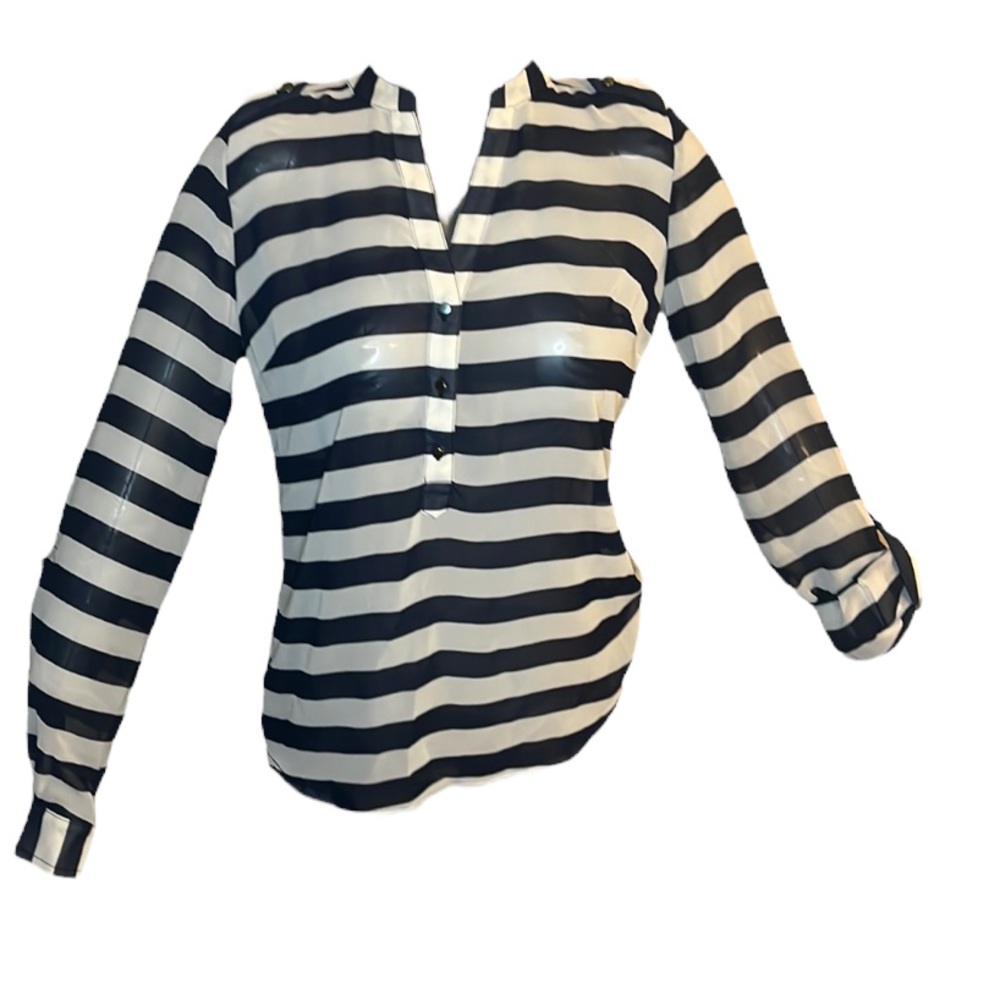 The Limited Navy and White Striped Sheer Blouse Size XS